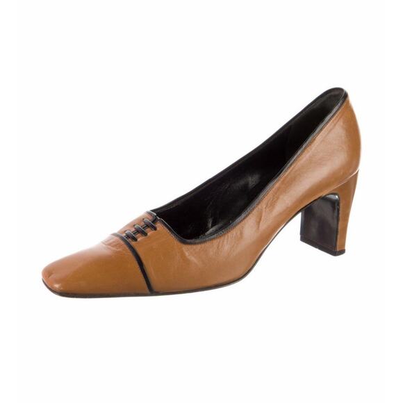 Fendi Brown Leather Cap Toe Pumps Size 9 – Made in Italy - Picture 1 of 5